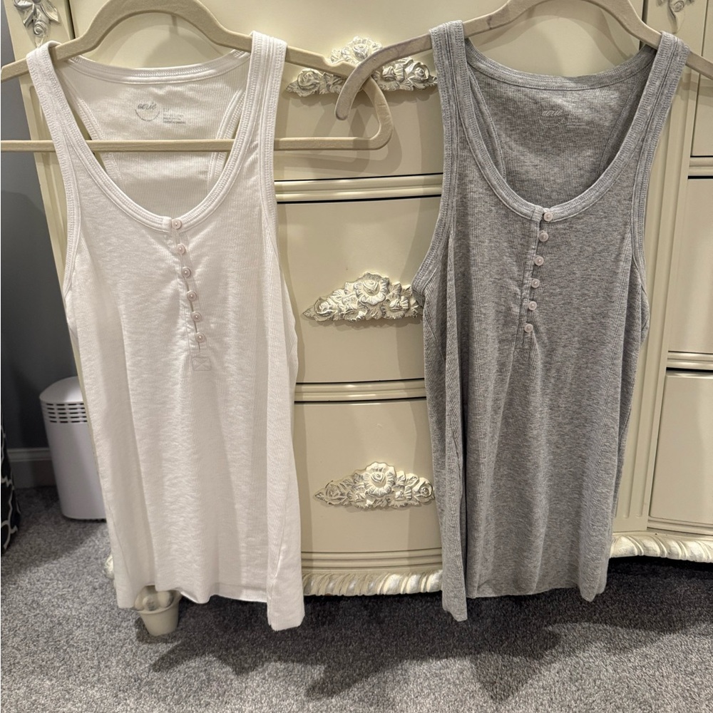 Aerie White and Gray Henley Tank Tops